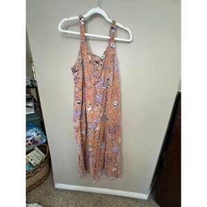 Sonoma Womens Orange Dress 1X Sleeveless round neck Floral Linen Maxi adjustable